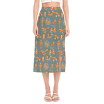 Christmas Fox Pattern Print Side Slit Midi Skirt