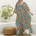 Christmas Fox Pattern Print Silk V-Neck Kaftan Dress