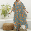 Christmas Fox Pattern Print Silk V-Neck Kaftan Dress