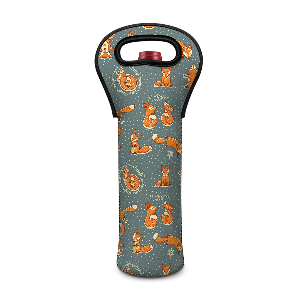 Christmas Fox Pattern Print Single Neoprene Wine Tote