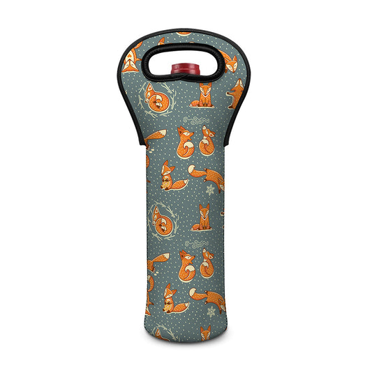 Christmas Fox Pattern Print Single Neoprene Wine Tote