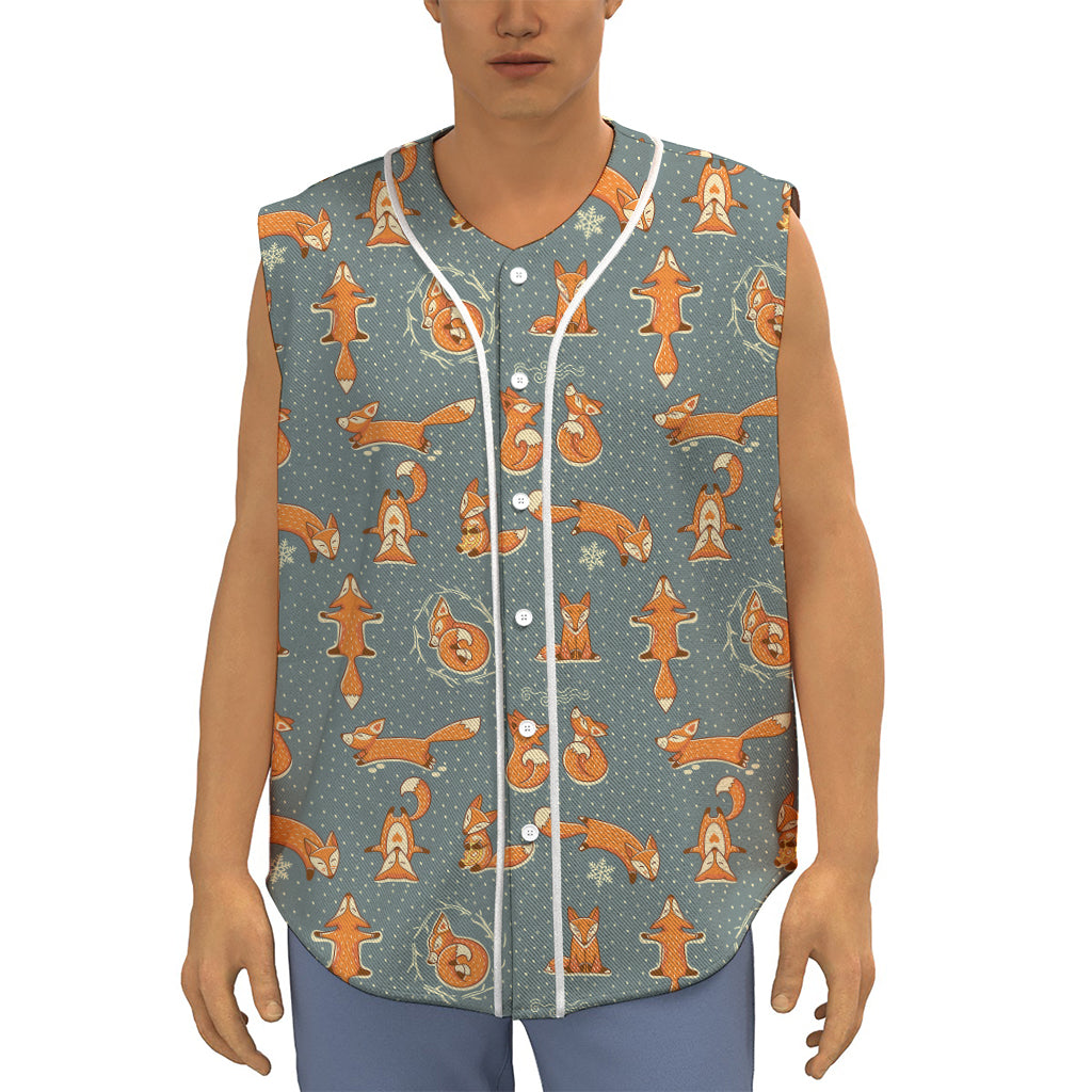 Christmas Fox Pattern Print Sleeveless Baseball Jersey