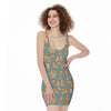 Christmas Fox Pattern Print Sleeveless Bodycon Dress