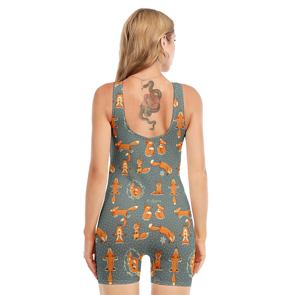 Christmas Fox Pattern Print Sleeveless One Piece Swimsuit