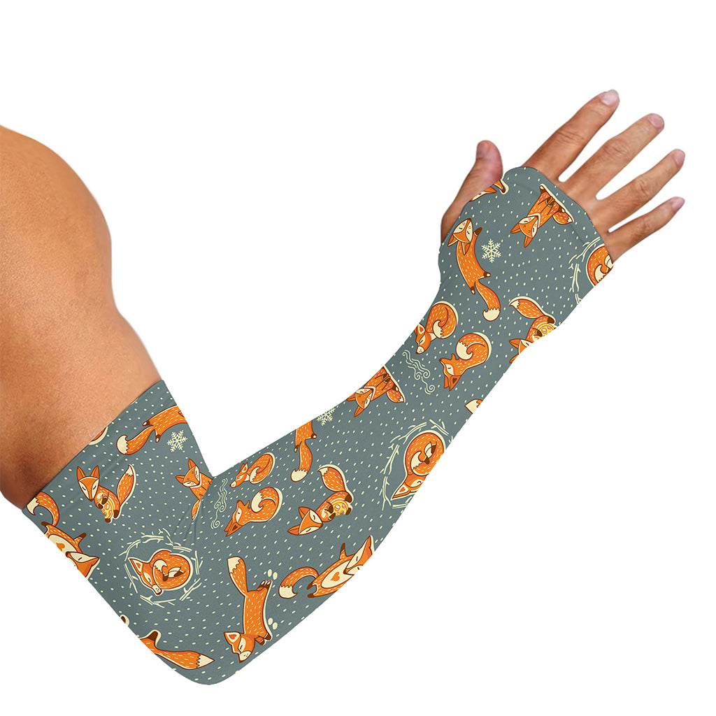 Christmas Fox Pattern Print Sun Protection Arm Sleeves