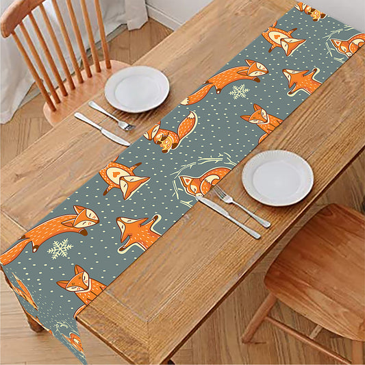 Christmas Fox Pattern Print Table Runner