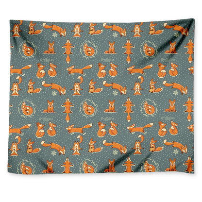 Christmas Fox Pattern Print Tapestry