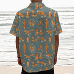 Christmas Fox Pattern Print Textured Short Sleeve Shirt