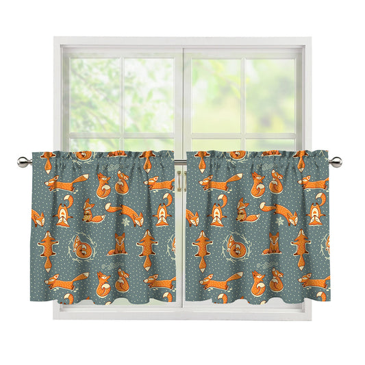 Christmas Fox Pattern Print Tier Curtains