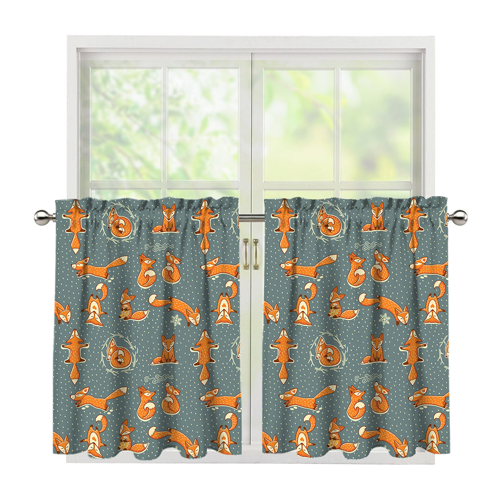 Christmas Fox Pattern Print Tier Curtains