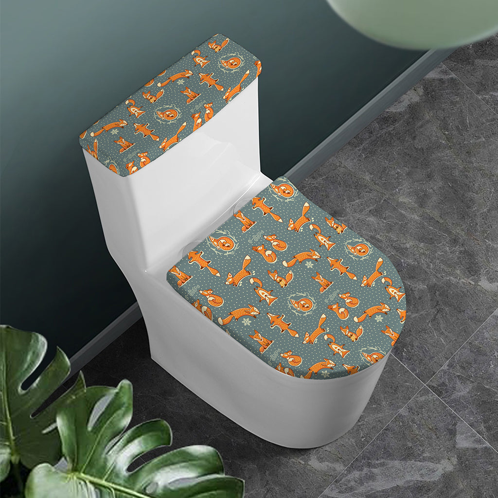 Christmas Fox Pattern Print Toilet Lid And Tank Cover Set