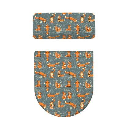 Christmas Fox Pattern Print Toilet Lid And Tank Cover Set