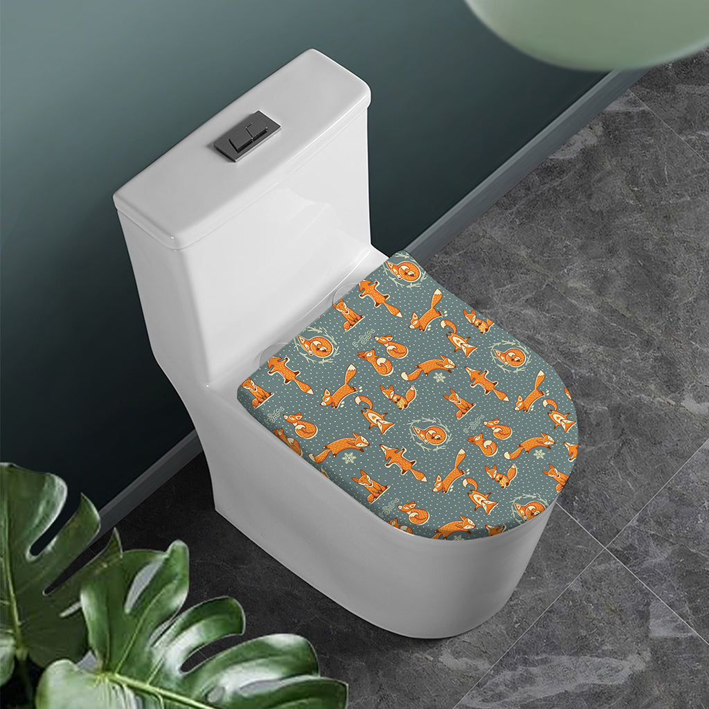 Christmas Fox Pattern Print Toilet Lid Cover