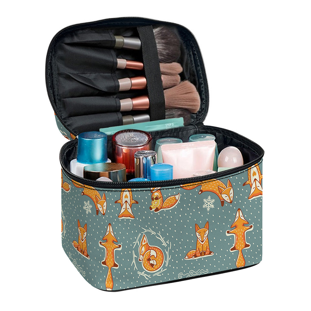 Christmas Fox Pattern Print Travel Makeup Bag