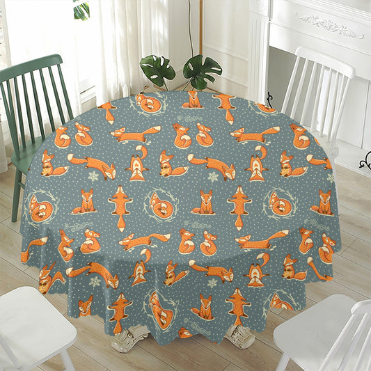 Christmas Fox Pattern Print Waterproof Round Tablecloth
