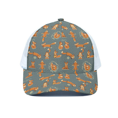 Christmas Fox Pattern Print White Mesh Trucker Cap