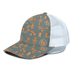 Christmas Fox Pattern Print White Mesh Trucker Cap