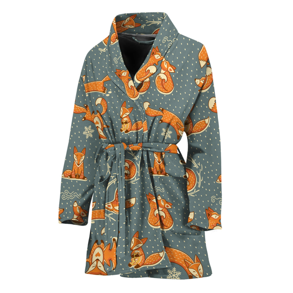 Christmas Fox Pattern Print Women's Bathrobe