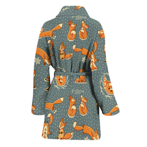 Christmas Fox Pattern Print Women's Bathrobe