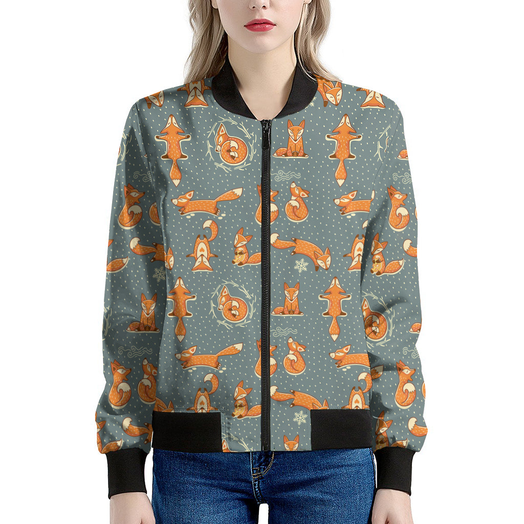 Christmas Fox Pattern Print Women's Bomber Jacket