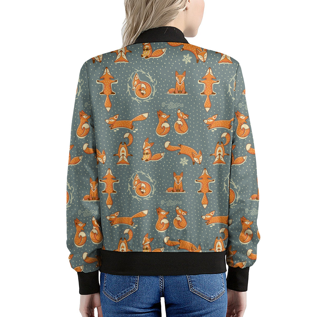 Christmas Fox Pattern Print Women's Bomber Jacket