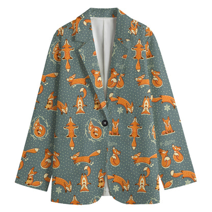 Christmas Fox Pattern Print Women's Cotton Blazer