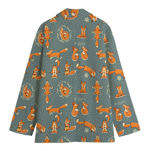 Christmas Fox Pattern Print Women's Cotton Blazer