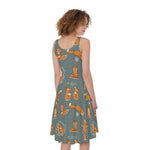 Christmas Fox Pattern Print Women's Sleeveless Dress