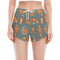 Christmas Fox Pattern Print Women's Split Running Shorts