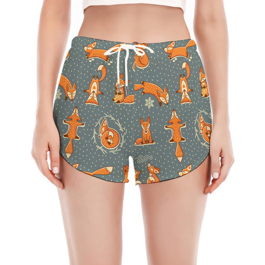 Christmas Fox Pattern Print Women's Split Running Shorts
