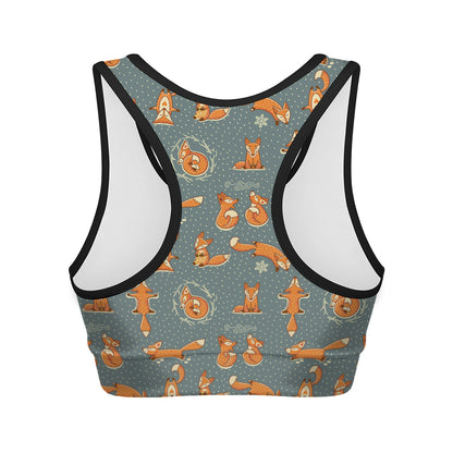 Christmas Fox Pattern Print Women's Sports Bra