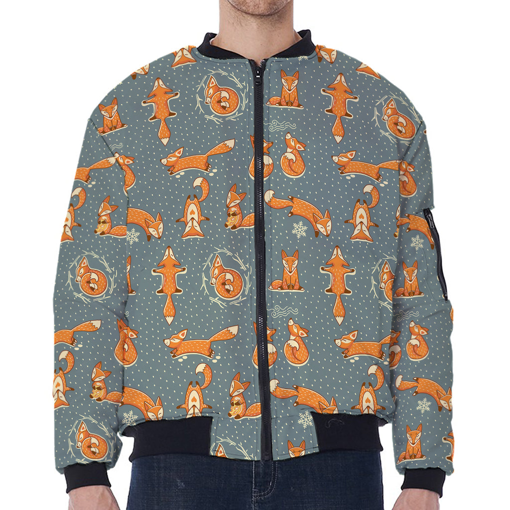 Christmas Fox Pattern Print Zip Sleeve Bomber Jacket