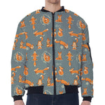 Christmas Fox Pattern Print Zip Sleeve Bomber Jacket