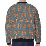 Christmas Fox Pattern Print Zip Sleeve Bomber Jacket