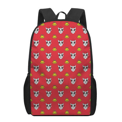 Christmas French Bulldog Santa Print 17 Inch Backpack