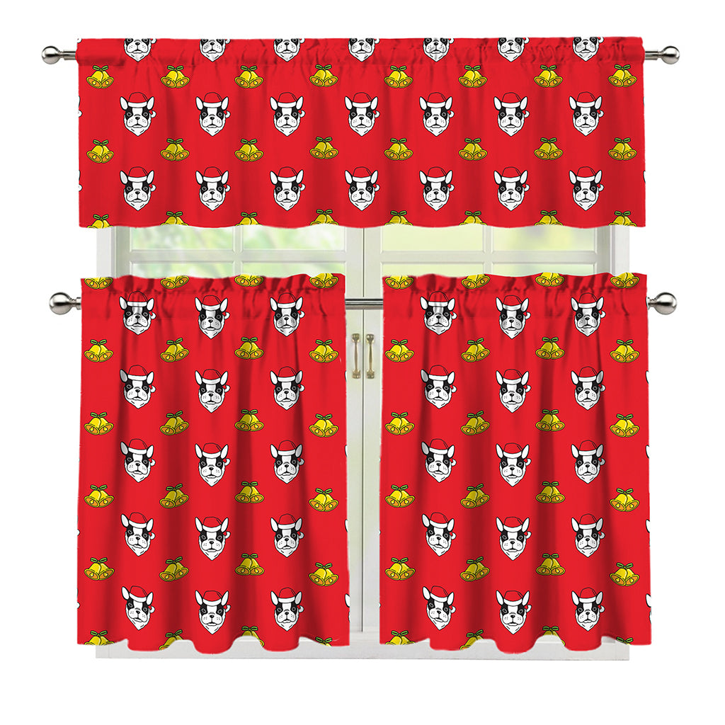 Christmas French Bulldog Santa Print 3 Piece Kitchen Curtains