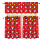 Christmas French Bulldog Santa Print 3 Piece Kitchen Curtains