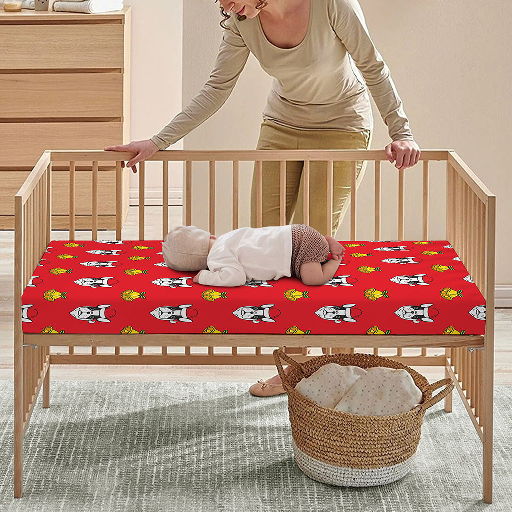 Christmas French Bulldog Santa Print Baby Crib Sheet