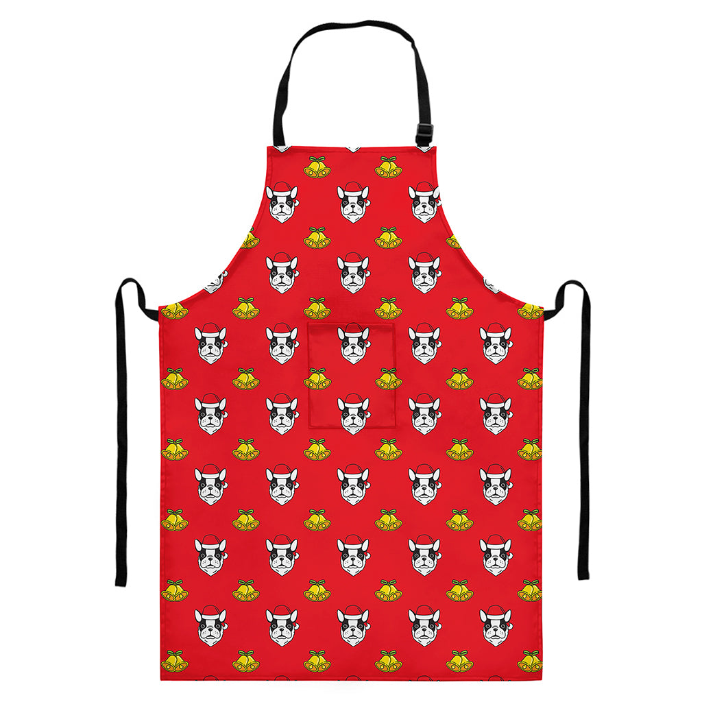 Christmas French Bulldog Santa Print Bib Apron With Pocket