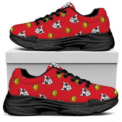 Christmas French Bulldog Santa Print Black Chunky Shoes