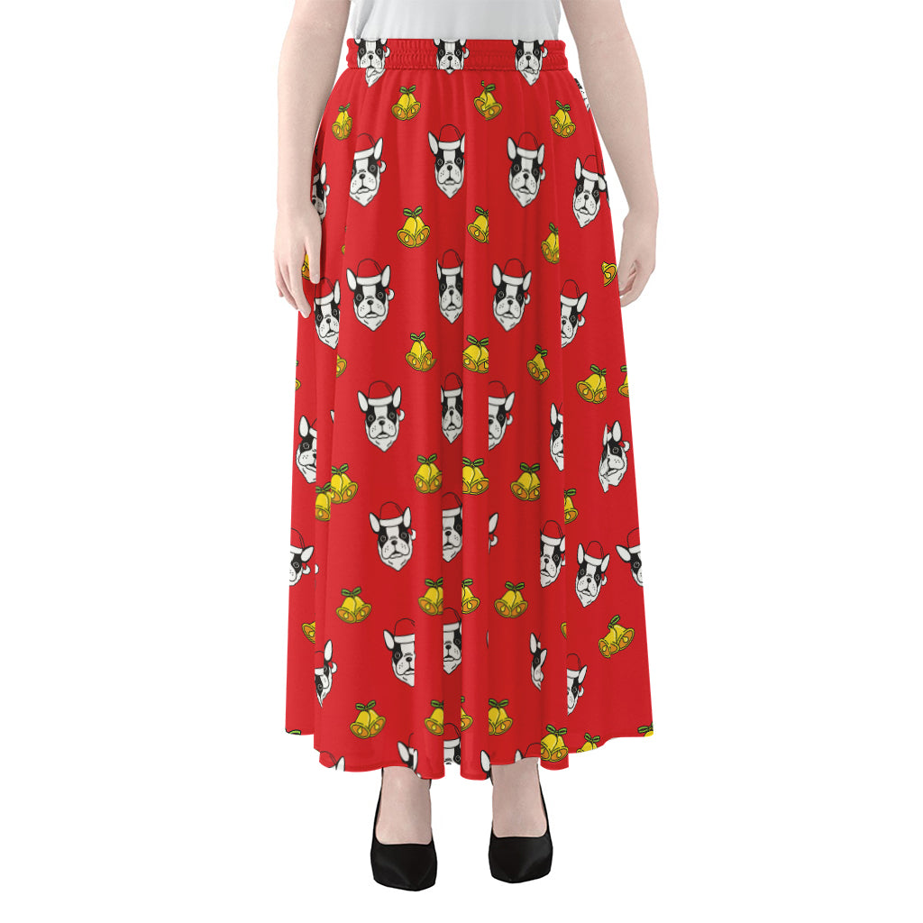 Christmas French Bulldog Santa Print Chiffon Maxi Skirt