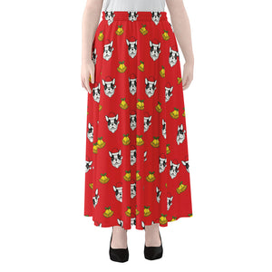 Christmas French Bulldog Santa Print Chiffon Maxi Skirt