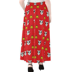 Christmas French Bulldog Santa Print Chiffon Maxi Skirt