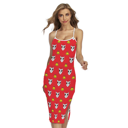 Christmas French Bulldog Santa Print Cross Back Cami Dress