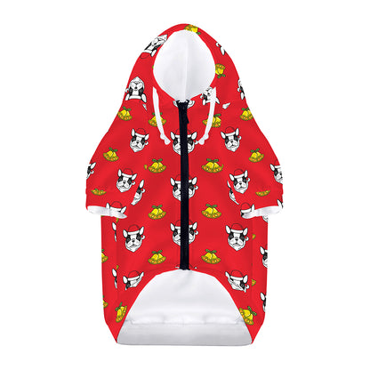 Christmas French Bulldog Santa Print Dog Zip Up Hoodie