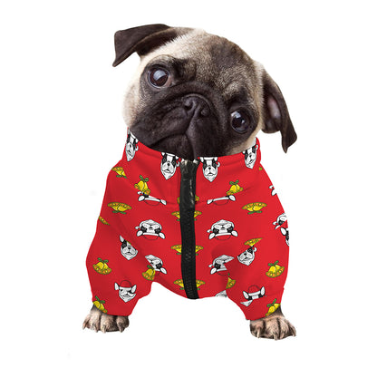 Christmas French Bulldog Santa Print Dog Zip Up Jacket