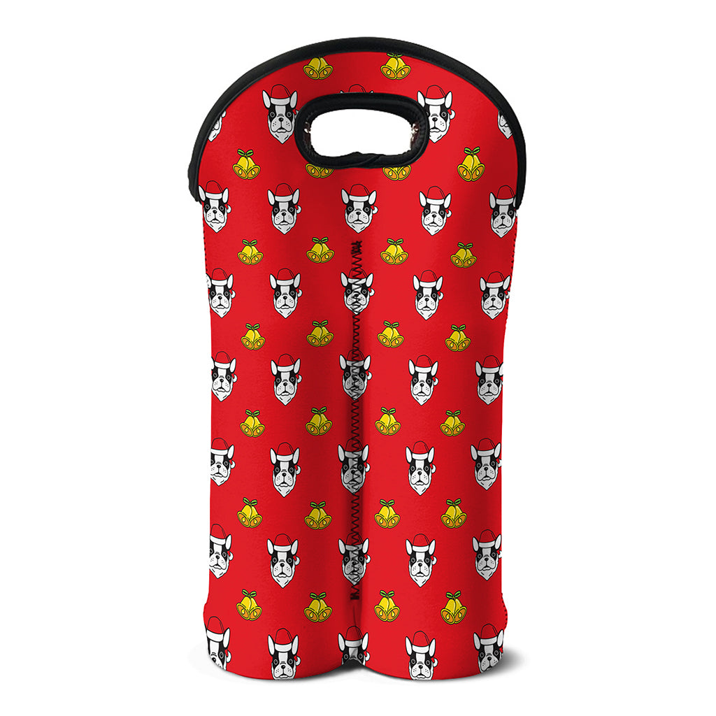 Christmas French Bulldog Santa Print Double Neoprene Wine Tote