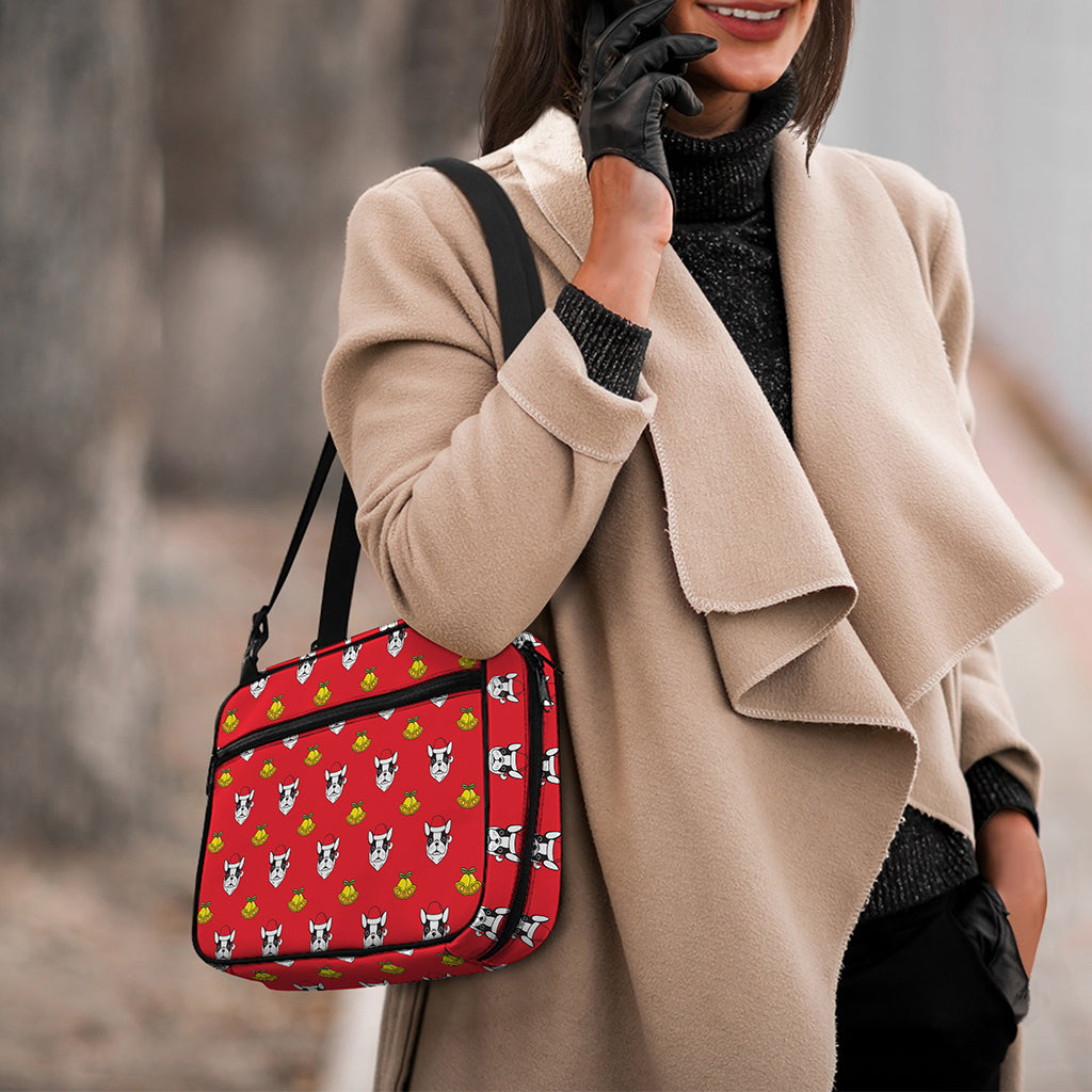 Christmas French Bulldog Santa Print Double Strap Bible Bag