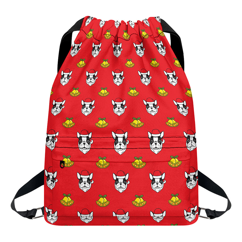 Christmas French Bulldog Santa Print Drawstring Backpack