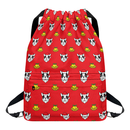 Christmas French Bulldog Santa Print Drawstring Backpack